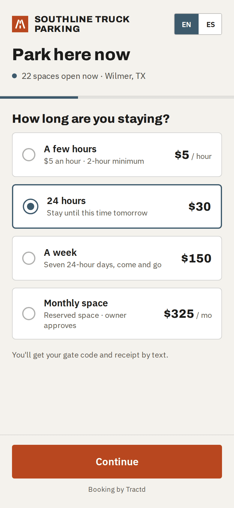 Driver booking step 1: choose how long to stay