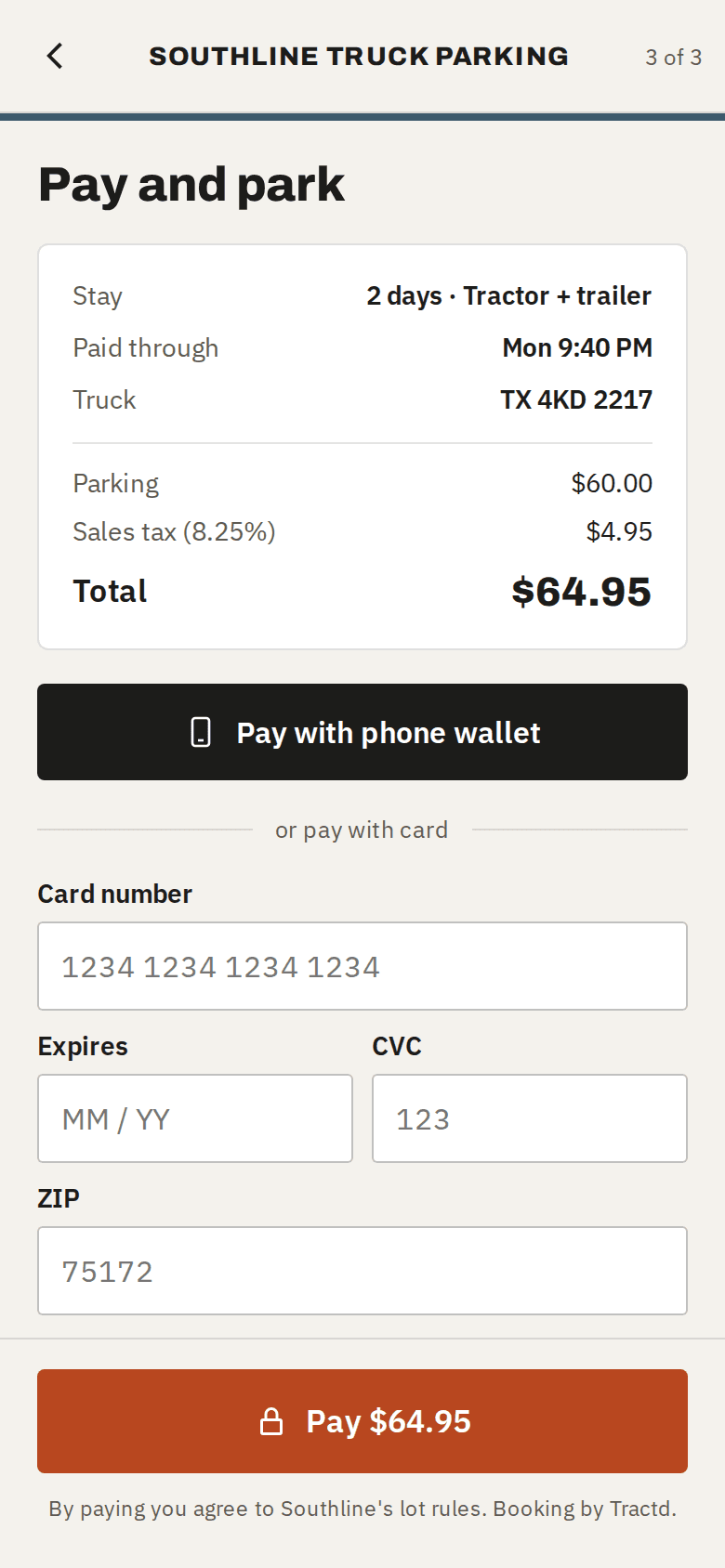 Driver booking step 3: pay by card, Apple Pay, or Google Pay
