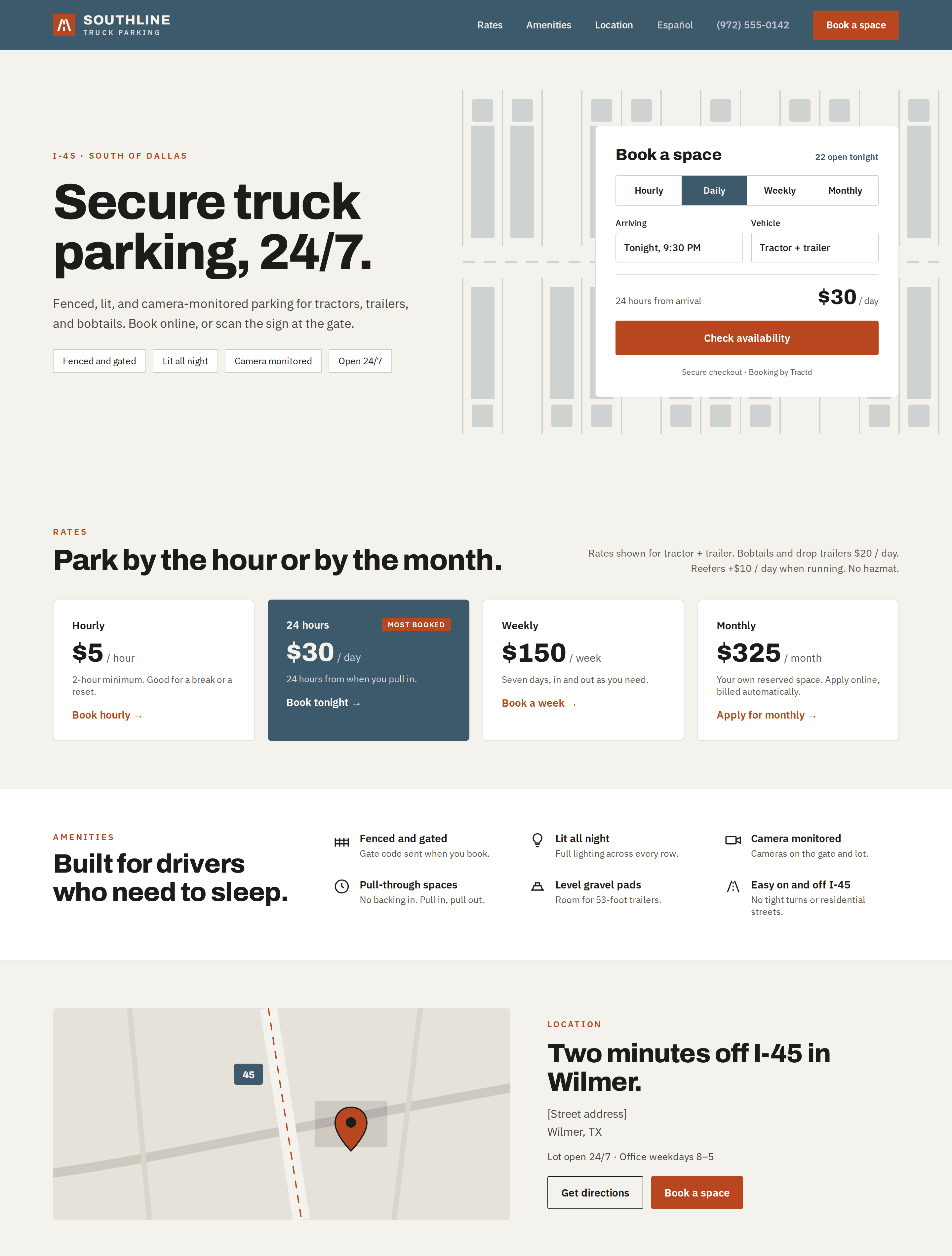 Sample lot website for Southline Truck Parking
