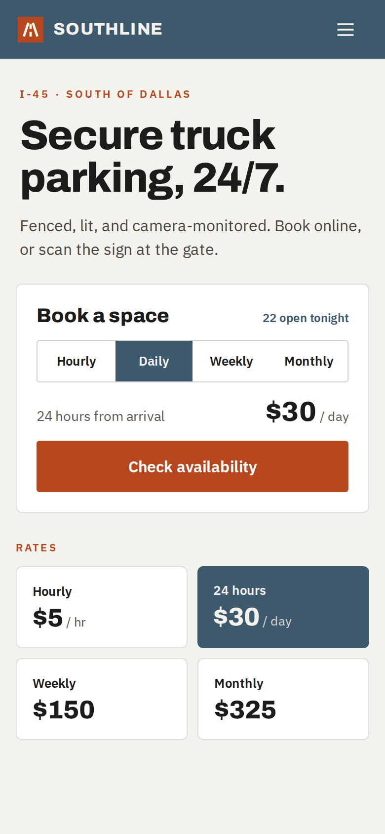 The same lot website on a phone